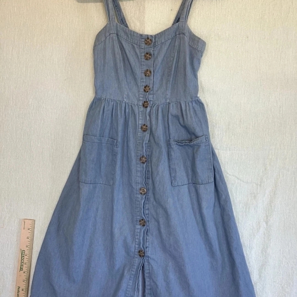 Vintage Denim Dress Button Up Women’s S Blue 90s Cotton Boho Western Rebellion